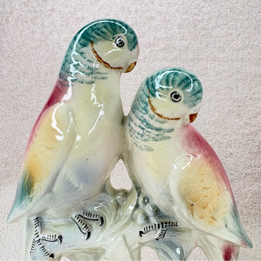 Vintage Spaulding China Co Parakeet Bird Figurine Set 1950s Lovebirds VTG Retro - Picture 3 of 14
